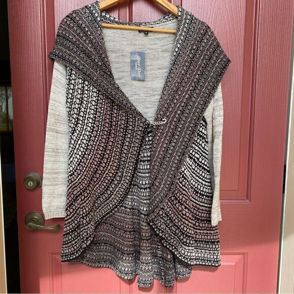DOR DOR COUTURE HIGH LOW CARDIGAN OPEN FRONT SWEATER W/EMBELLISHED CLIP M NWT - Picture 4 of 15